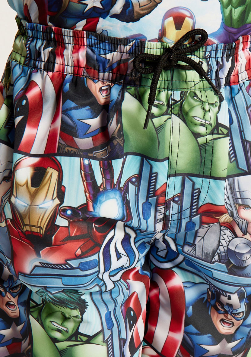 Avengers Print Mid-Rise Swimshorts with Drawstring Closure and Pockets-Swimwear-image-2