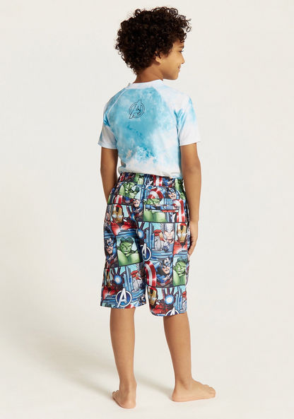 Avengers Print Mid-Rise Swimshorts with Drawstring Closure and Pockets