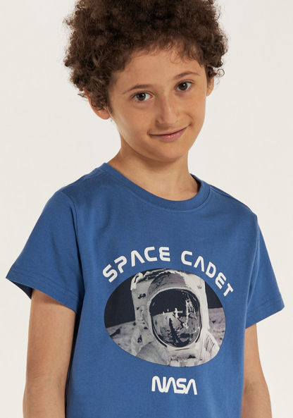 NASA Graphic Print T-shirt with Round Neck and Short Sleeves