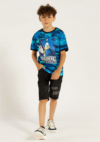 SEGA Sonic the Hedgehog Print Crew Neck T-shirt with Short Sleeves