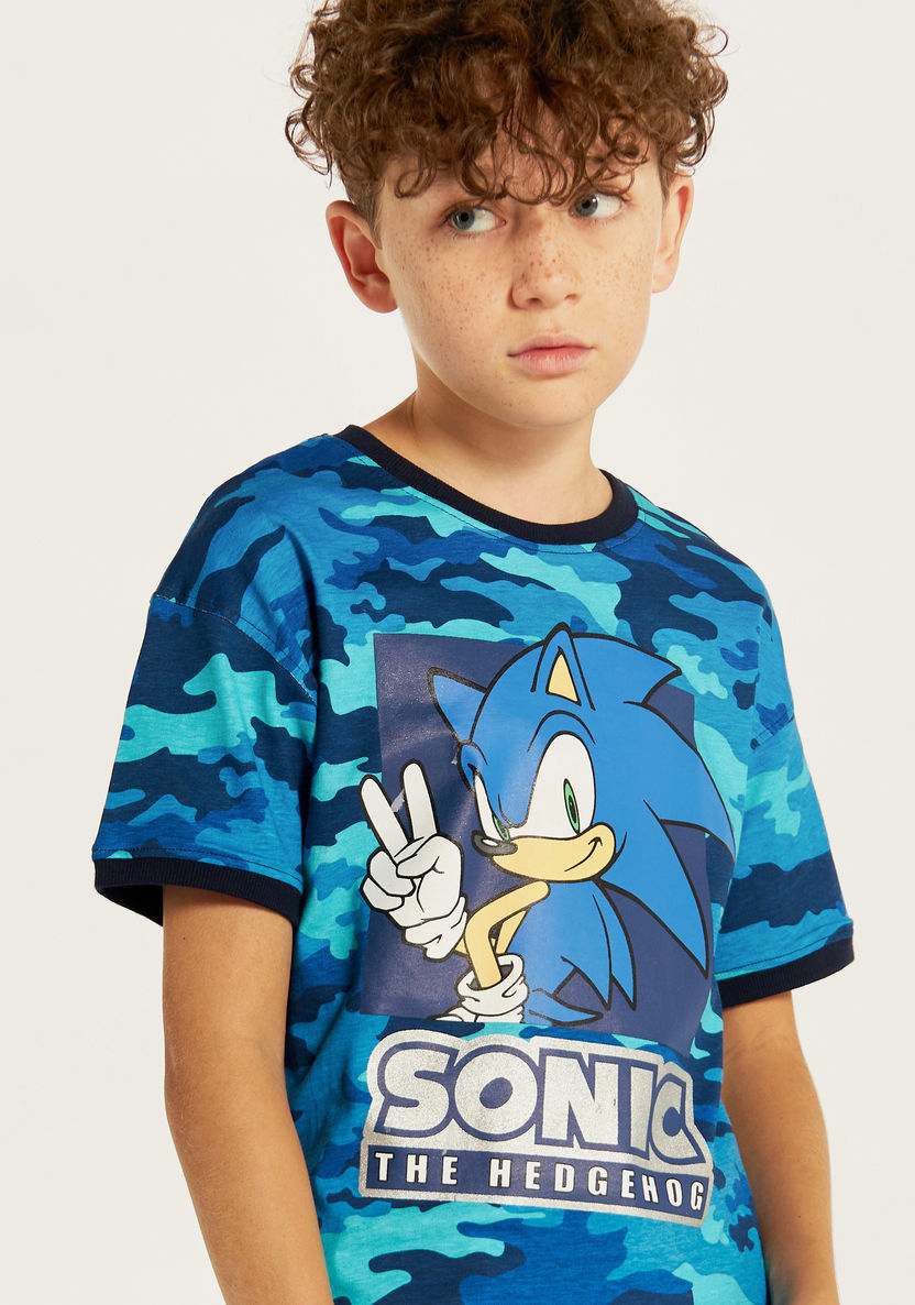 SEGA Sonic the Hedgehog Print Crew Neck T-shirt with Short Sleeves-T Shirts-image-2