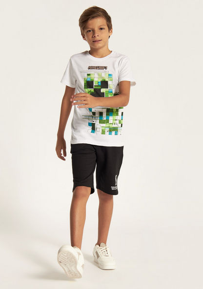Minecraft Graphic Print T-shirt with Crew Neck and Short Sleeves-T Shirts-image-1