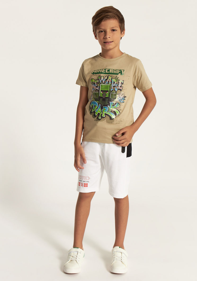 Minecraft Graphic Print T-Shirt with Crew Neck and Short Sleeves-T Shirts-image-0