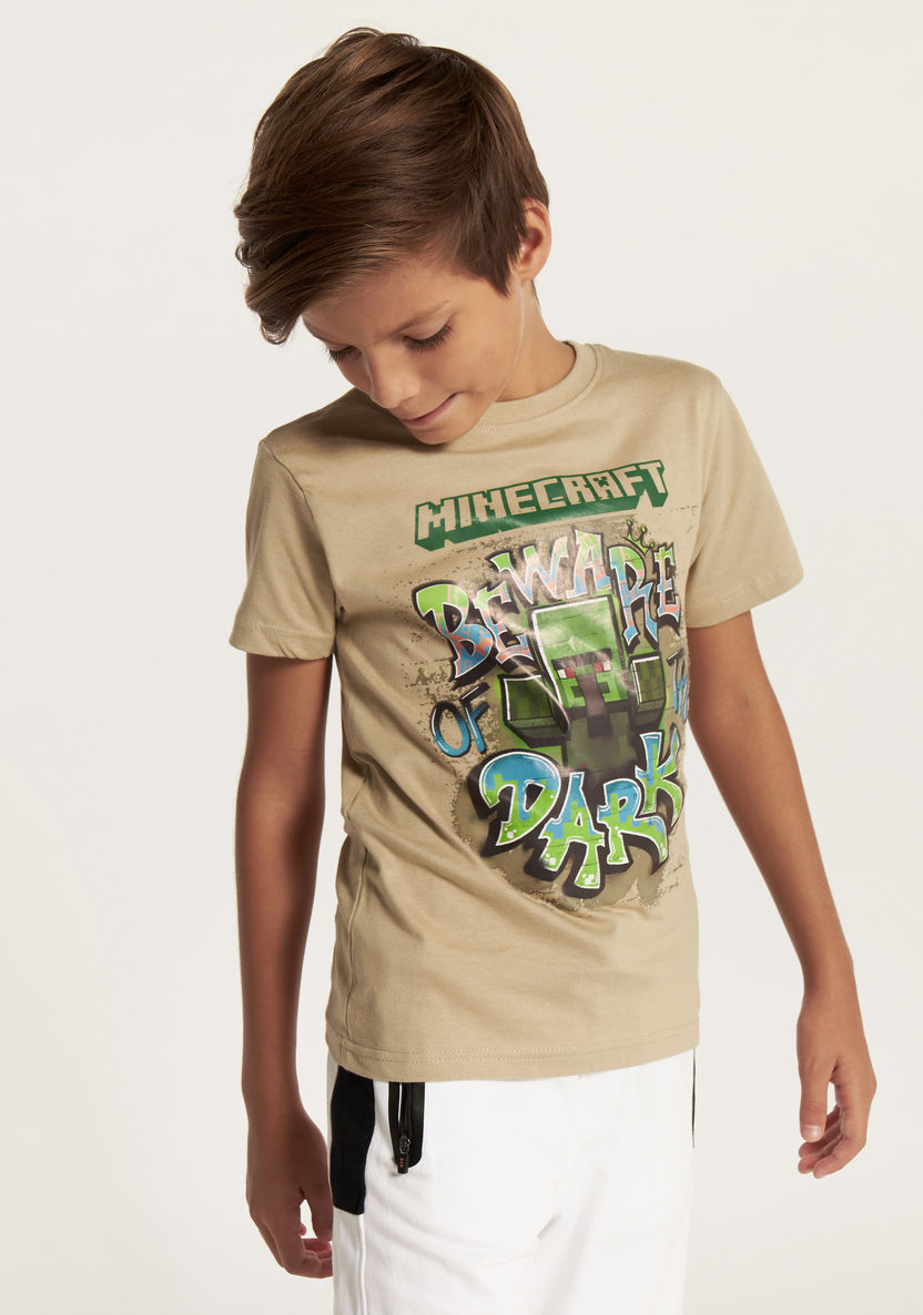 Minecraft Graphic Print T-Shirt with Crew Neck and Short Sleeves-T Shirts-image-1
