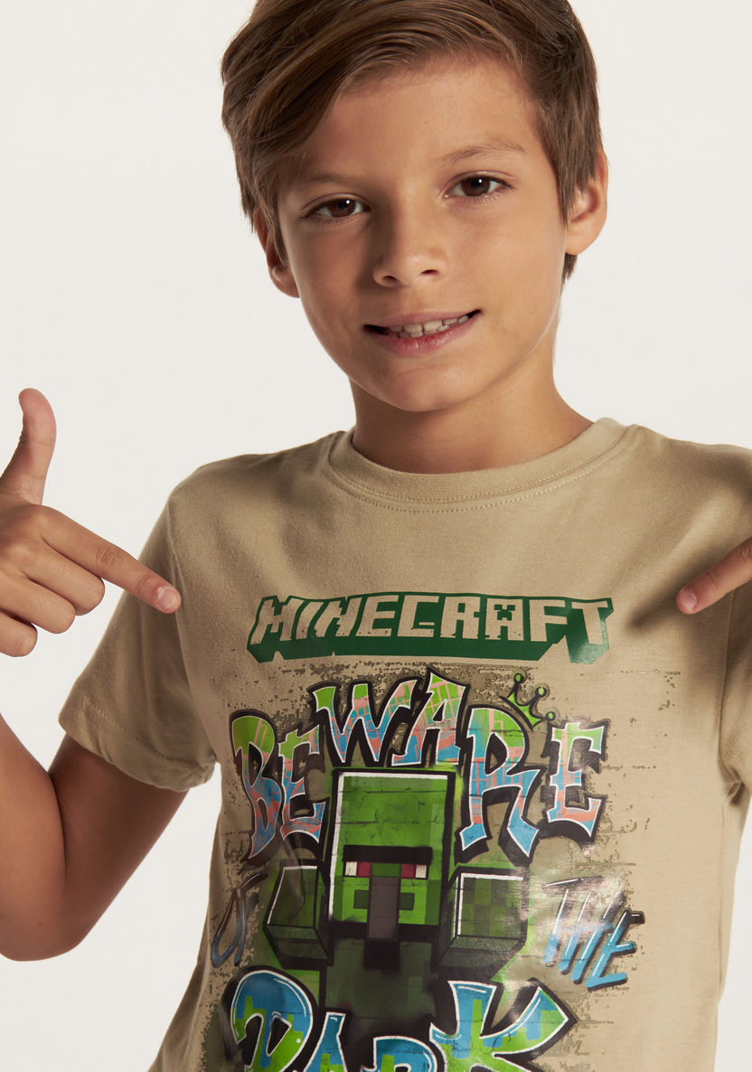 Minecraft Graphic Print T-Shirt with Crew Neck and Short Sleeves-T Shirts-image-2