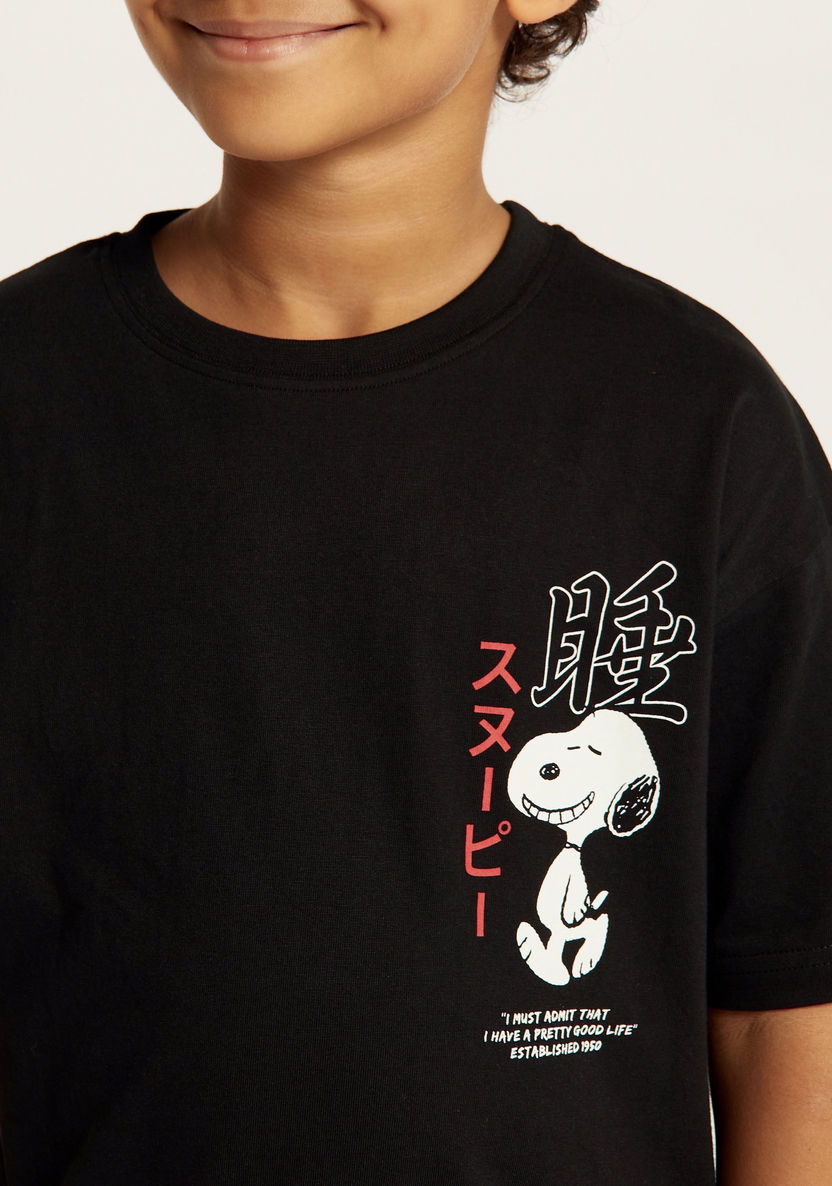 Snoopy Dog Print T-shirt with Crew Neck and Short Sleeves-T Shirts-image-2