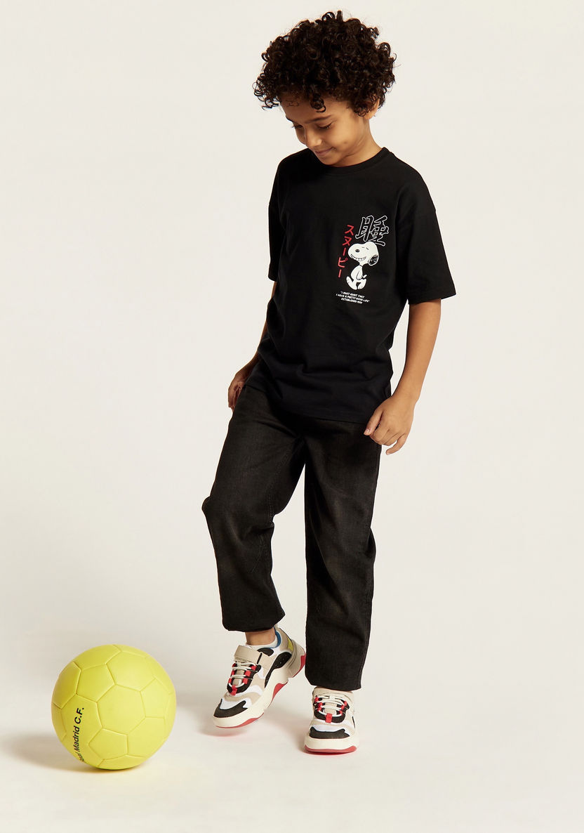 Snoopy Dog Print T-shirt with Crew Neck and Short Sleeves-T Shirts-image-3