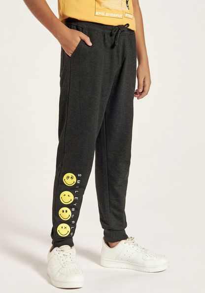 Smiley World Printed Joggers with Drawstring Closure and Pockets-Joggers-image-1