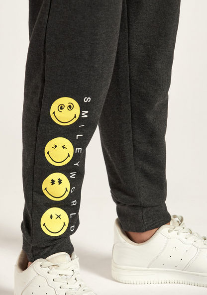 Smiley World Printed Joggers with Drawstring Closure and Pockets-Joggers-image-2