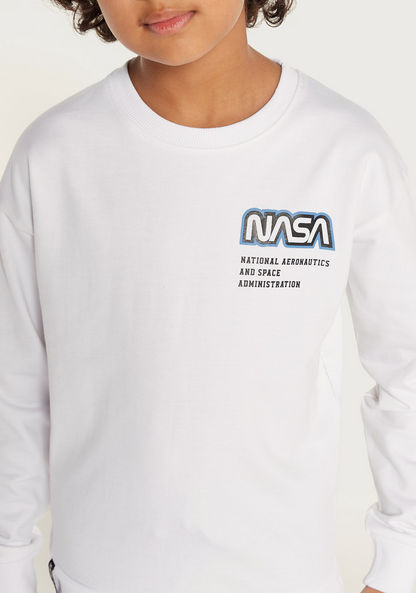NASA Printed Sweatshirt with Crew Neck and Long Sleeves