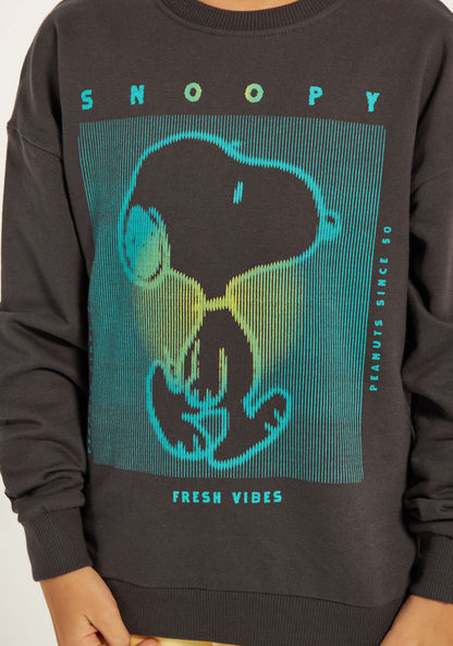 Snoopy Print Crew Neck Sweatshirt with Long Sleeves-Sweatshirts-image-2