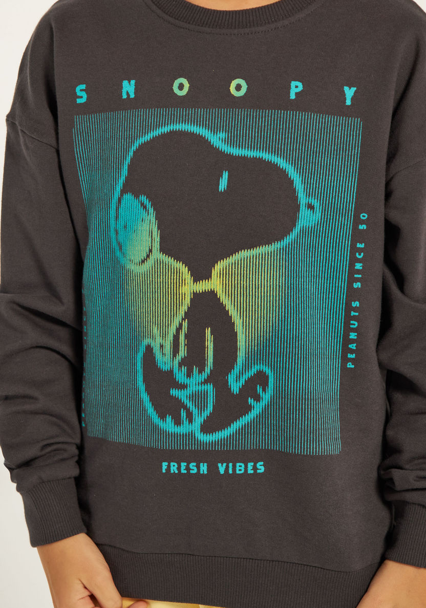 Snoopy Print Crew Neck Sweatshirt with Long Sleeves-Sweatshirts-image-2