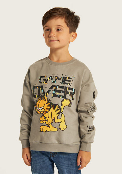 Garfield Print Crew Neck Sweatshirt with Long Sleeves-Sweatshirts-image-0