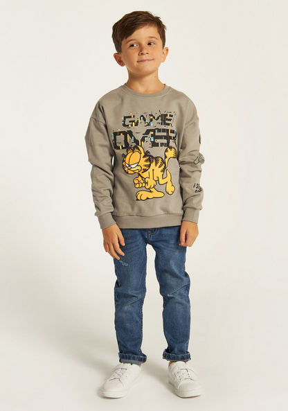Garfield Print Crew Neck Sweatshirt with Long Sleeves-Sweatshirts-image-1