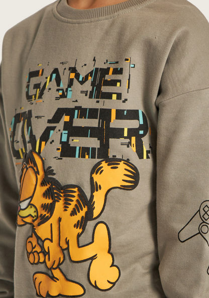 Garfield Print Crew Neck Sweatshirt with Long Sleeves-Sweatshirts-image-2