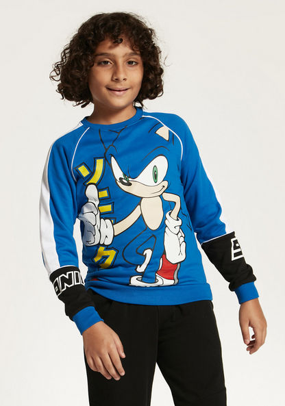 SEGA Sonic the Hedgehog Print Crew Neck Sweatshirt with Long Sleeves-Sweatshirts-image-0