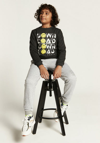 Smiley World Graphic Print Sweatshirt with Long Sleeves and Crew Neck