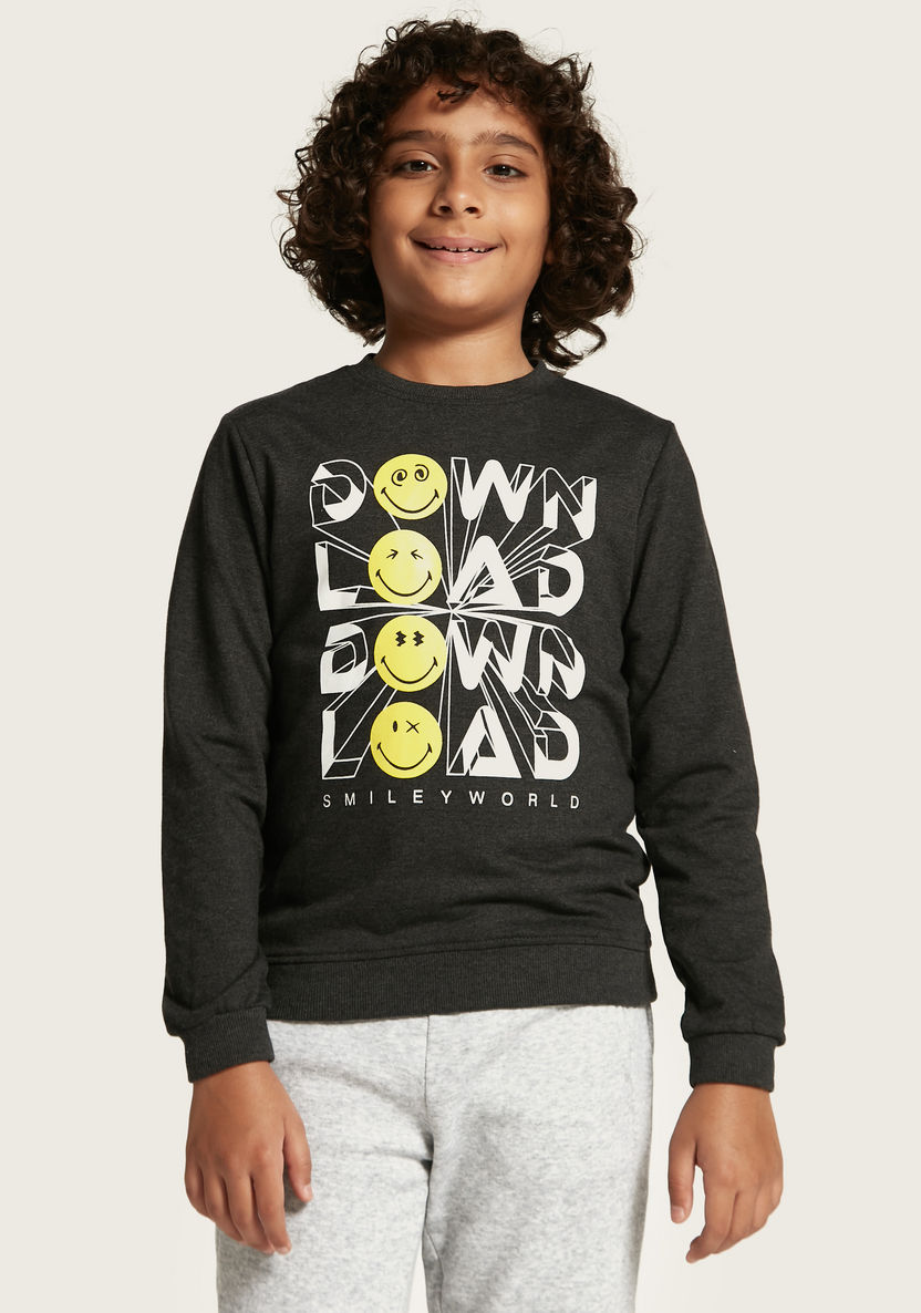 Smiley World Graphic Print Sweatshirt with Long Sleeves and Crew Neck-Sweatshirts-image-1