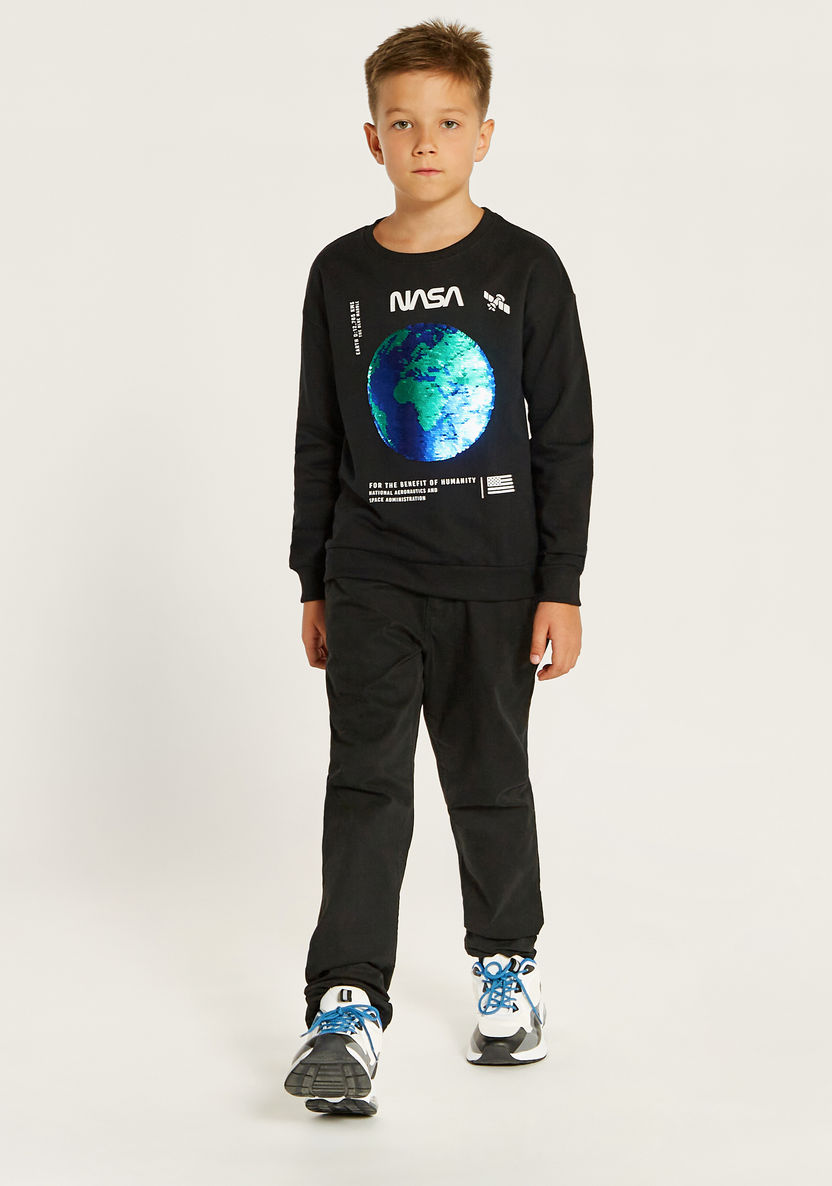 NASA Sequin Embellished Crew Neck Sweatshirt with Long Sleeves-Sweatshirts-image-0