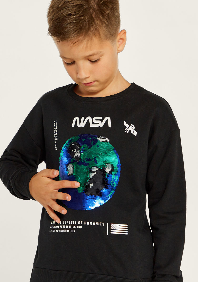 NASA Sequin Embellished Crew Neck Sweatshirt with Long Sleeves-Sweatshirts-image-2