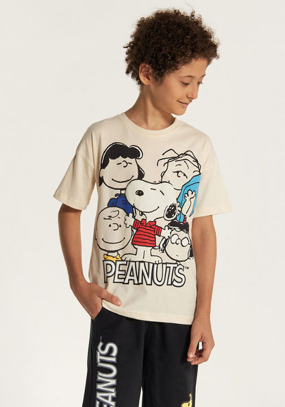 Snoopy Graphic Print T-shirt with Shorts Set-Clothes Sets-image-2