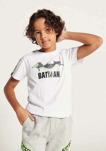 Batman Print Crew Neck T-shirt with Short Sleeves-T Shirts-image-1