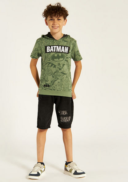 Batman Print T-shirt with Hood and Kangaroo Pocket