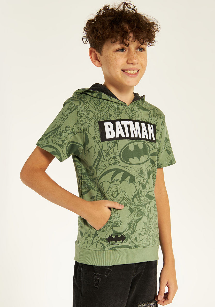 Batman Print T-shirt with Hood and Kangaroo Pocket-T Shirts-image-1