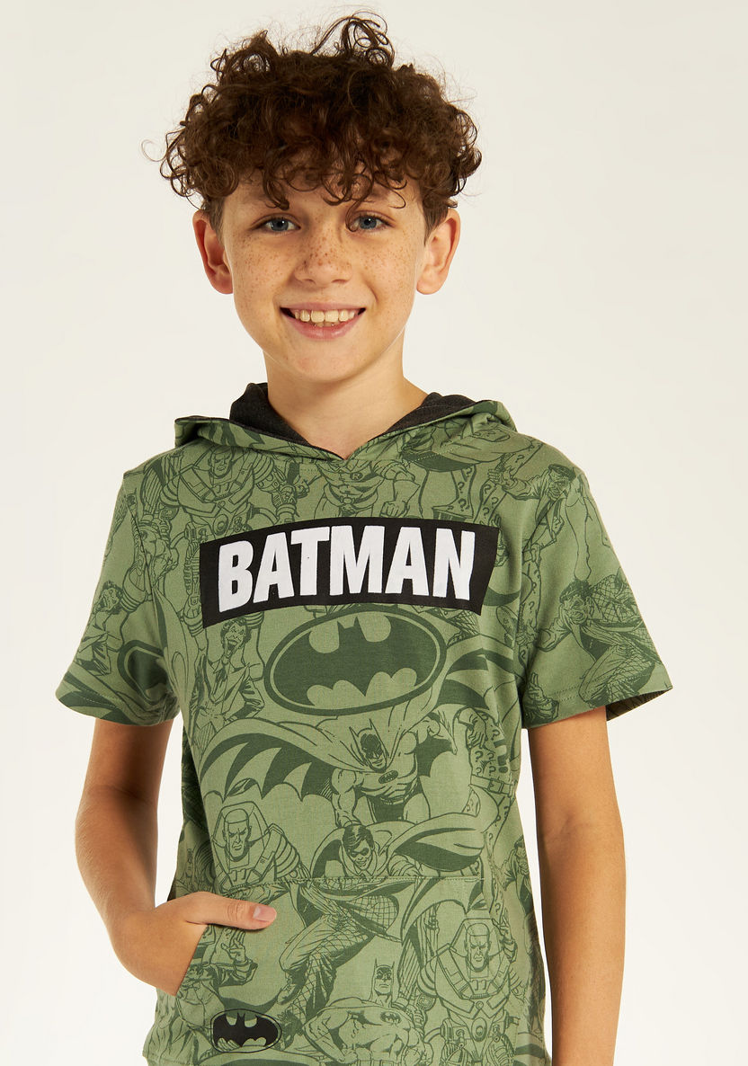 Batman Print T-shirt with Hood and Kangaroo Pocket-T Shirts-image-2