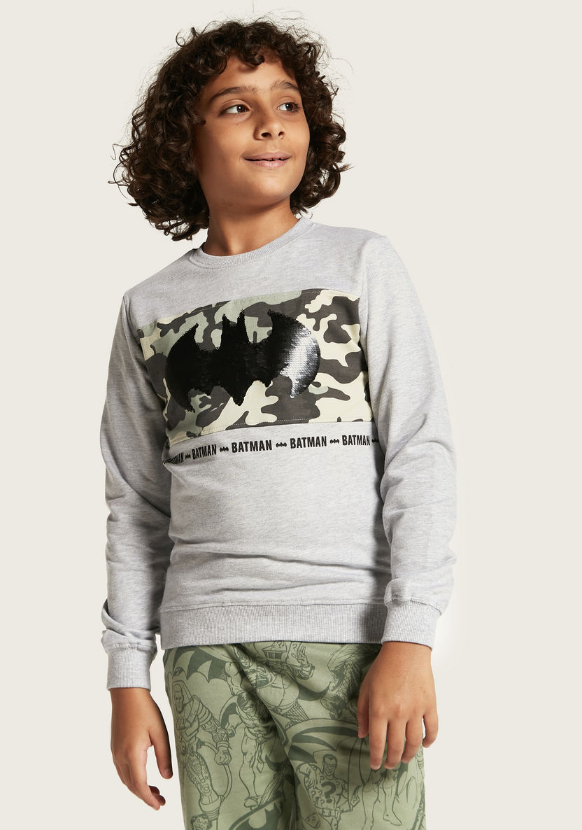 Batman Print Crew Neck Sweatshirt with Long Sleeves-Sweatshirts-image-1