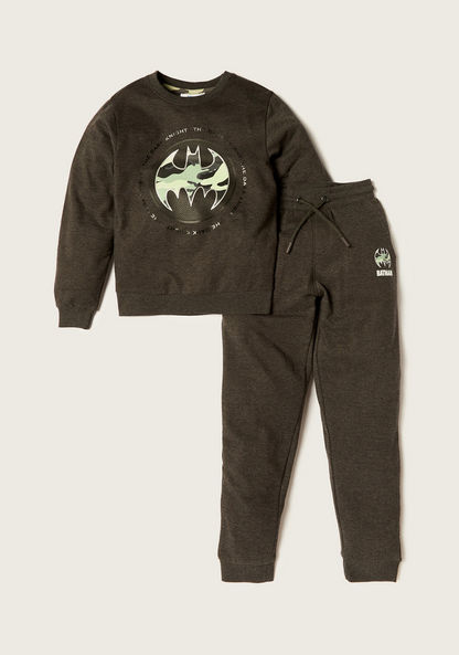 Batman Print Crew Neck Sweatshirt and Jogger Set-Clothes Sets-image-0