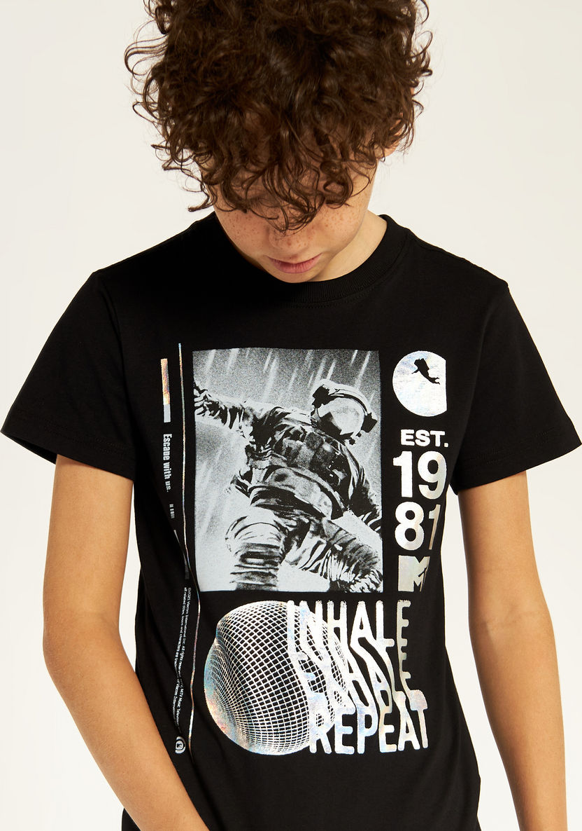 Printed T-shirt with Crew Neck and Short Sleeves-T Shirts-image-2