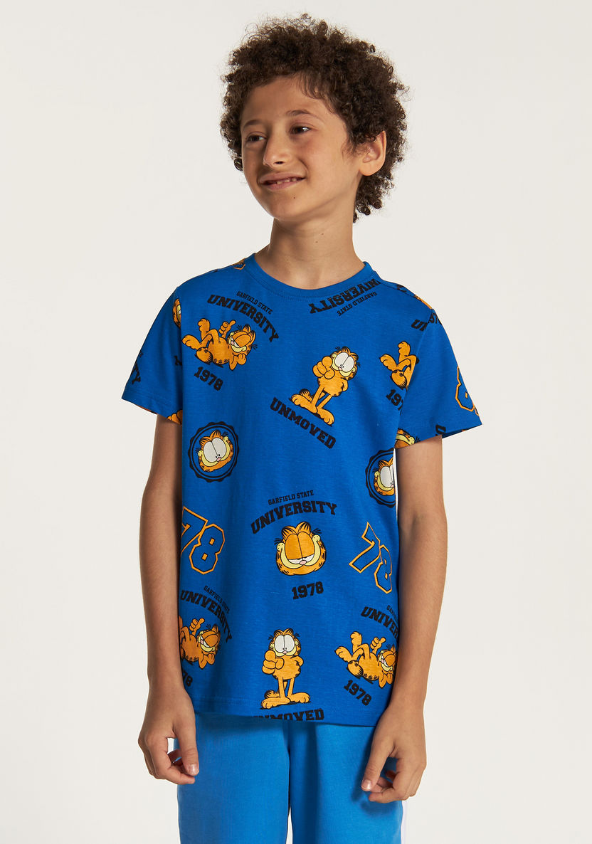 All-Over Garfield Print T-shirt with Crew Neck and Short Sleeves-T Shirts-image-2