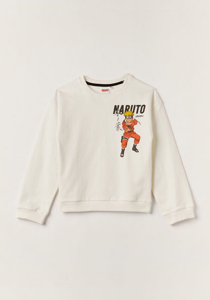 Naruto Print Sweatshirt with Round Neck and Long Sleeves