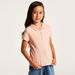 Juniors Striped Polo T-shirt with Short Sleeves and Button Closure-T Shirts-thumbnail-1