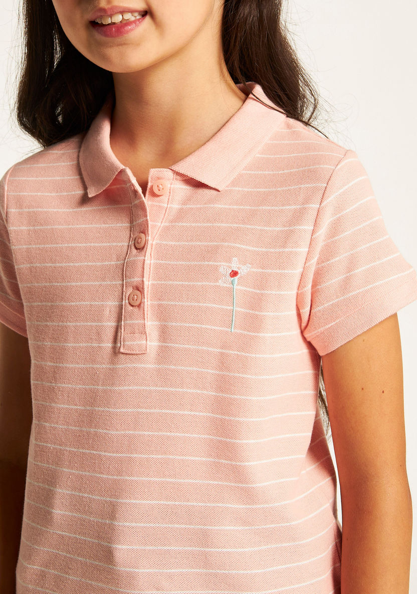 Juniors Striped Polo T-shirt with Short Sleeves and Button Closure-T Shirts-image-2
