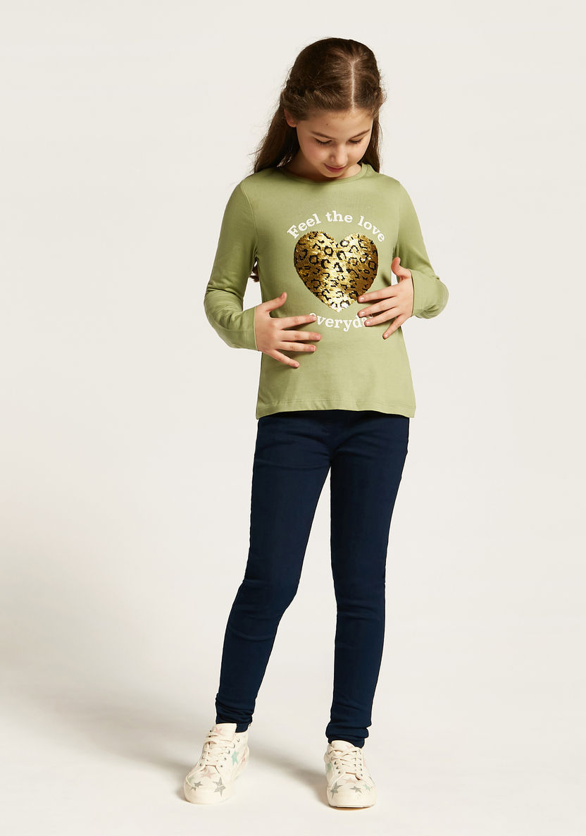 Juniors Embellished T-shirt with Round Neck and Long Sleeves-T Shirts-image-0