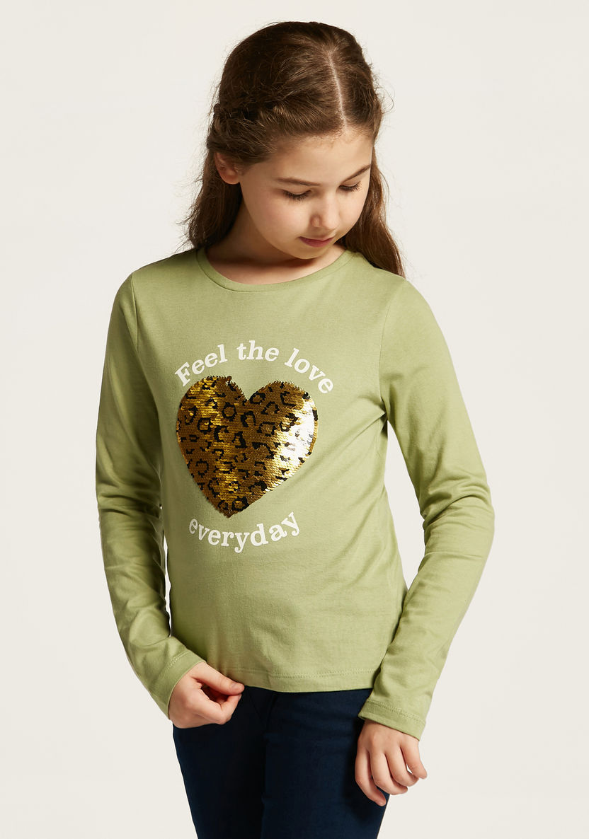 Juniors Embellished T-shirt with Round Neck and Long Sleeves-T Shirts-image-1