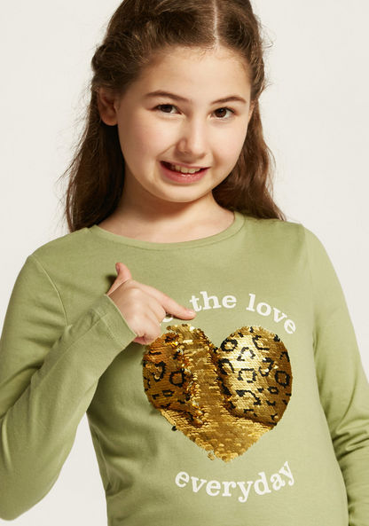 Juniors Embellished T-shirt with Round Neck and Long Sleeves