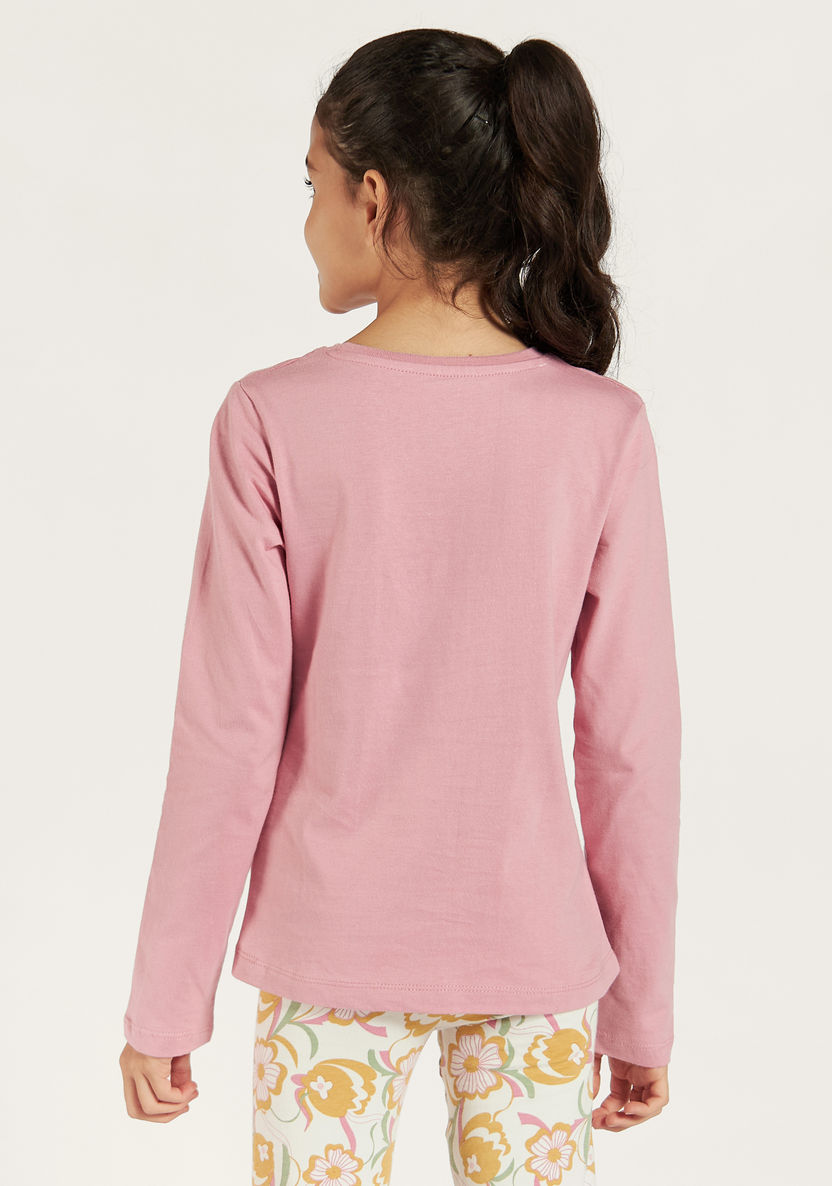 Juniors Embellished Round Neck T-shirt with Long Sleeves-T Shirts-image-3