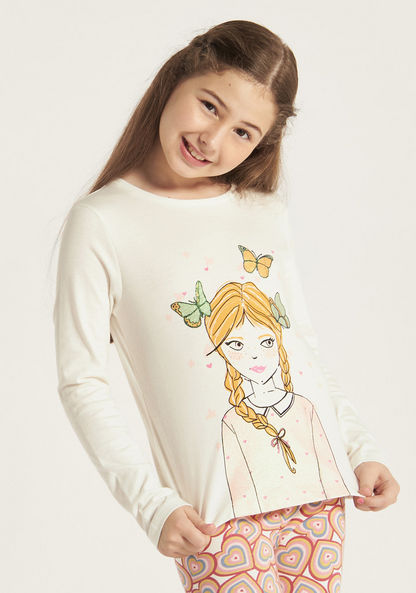 Juniors Printed Round Neck T-shirt with Long Sleeves