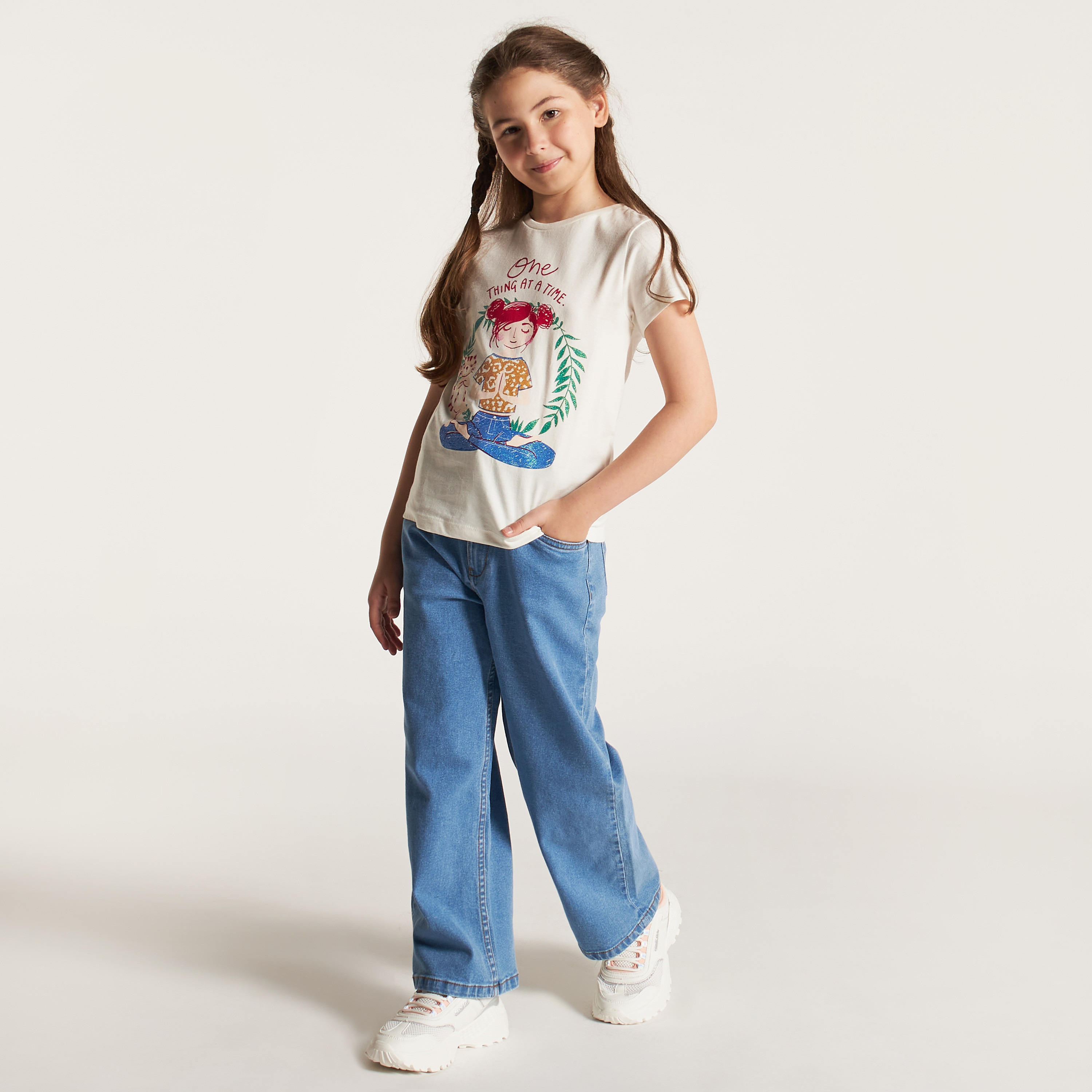 Juniors Printed T-shirt with Crew Neck and Short Sleeves-girls-clothing-schoolwear-tshirts-image-1