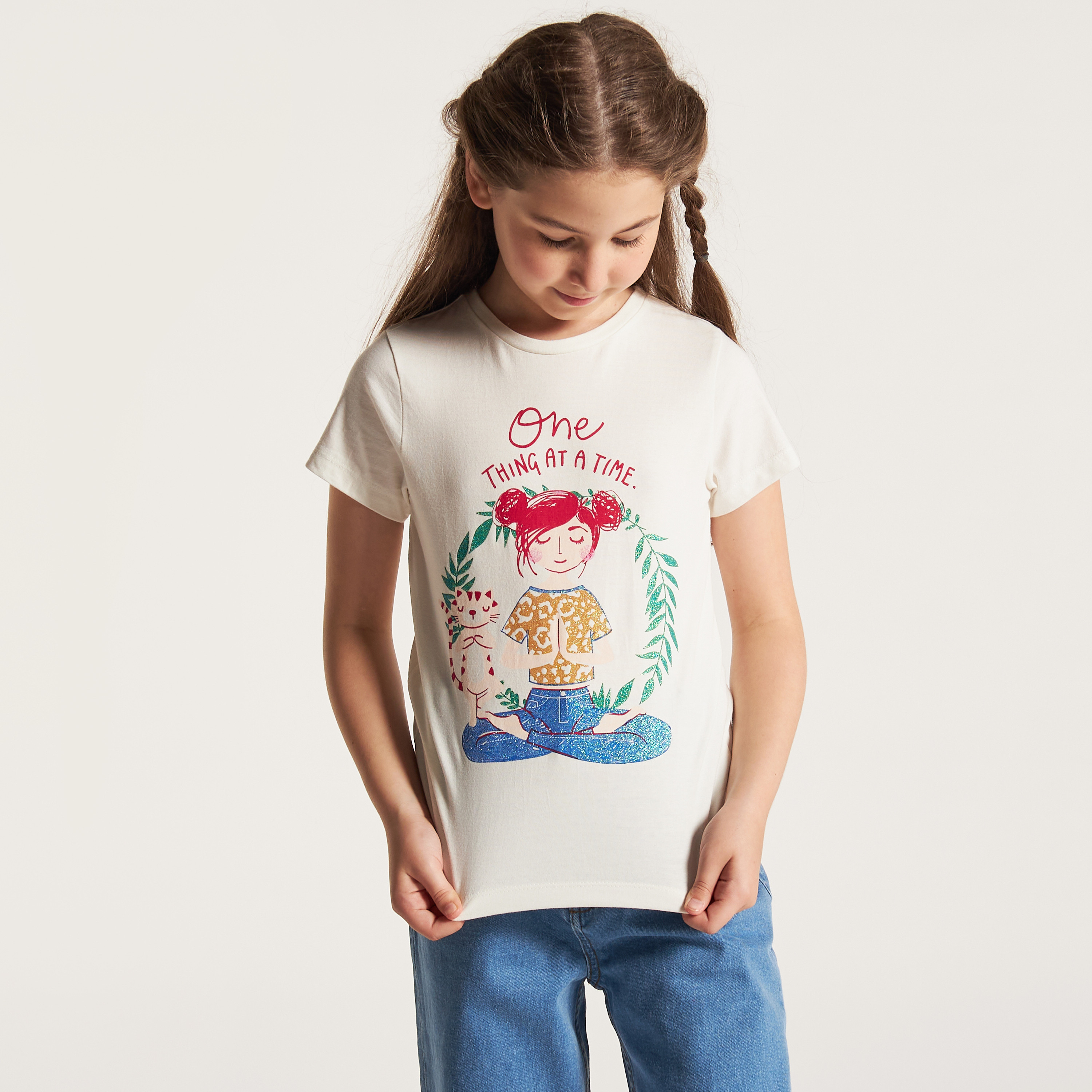 Juniors Printed T-shirt with Crew Neck and Short Sleeves-girls-clothing-schoolwear-tshirts-image-2
