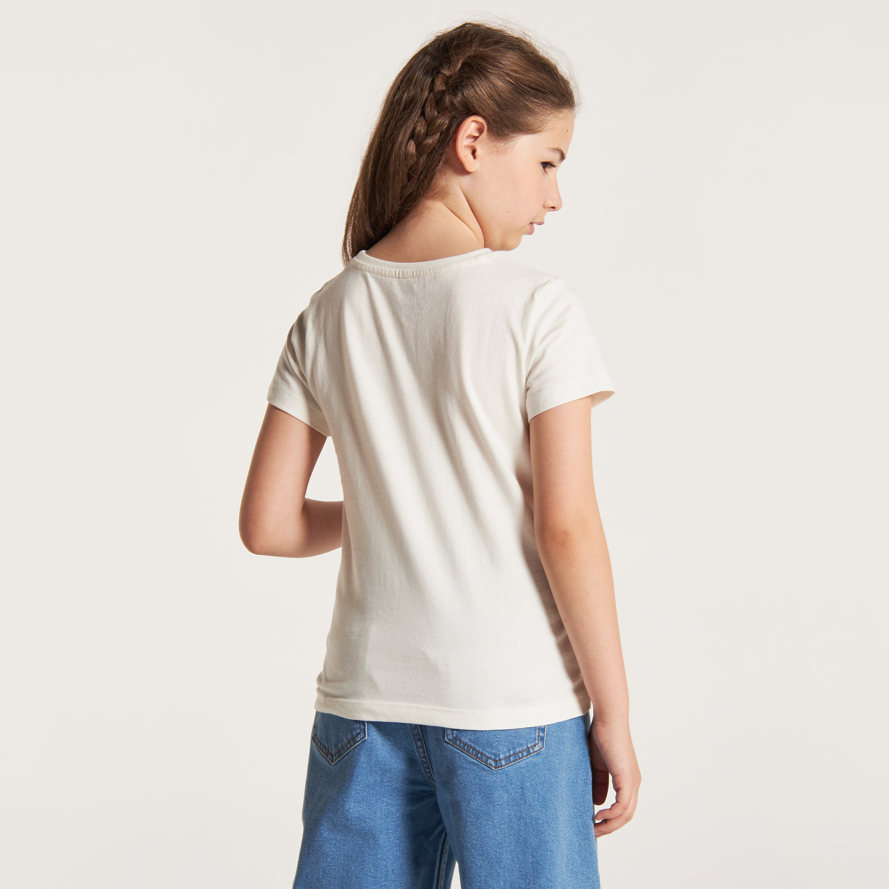 Juniors Printed T-shirt with Crew Neck and Short Sleeves-girls-clothing-schoolwear-tshirts-image-4