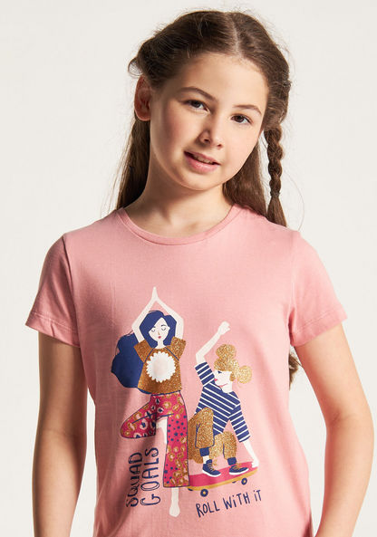 Juniors Printed T-shirt with Round Neck and Short Sleeves-T Shirts-image-2