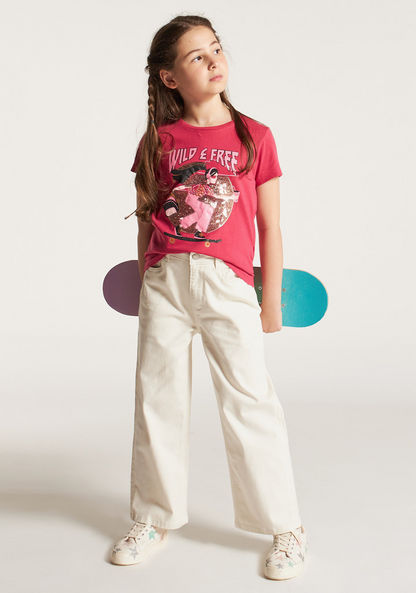 Juniors Printed T-shirt with Round Neck and Short Sleeves-T Shirts-image-0