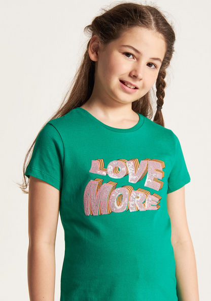 Juniors Printed T-shirt with Round Neck and Short Sleeves