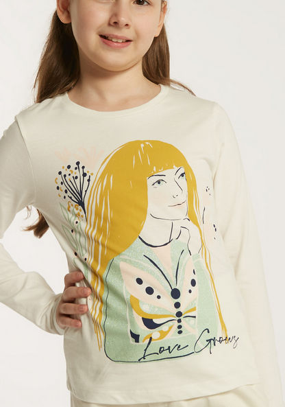 Juniors Printed T-shirt with Round Neck and Long Sleeves-T Shirts-image-2