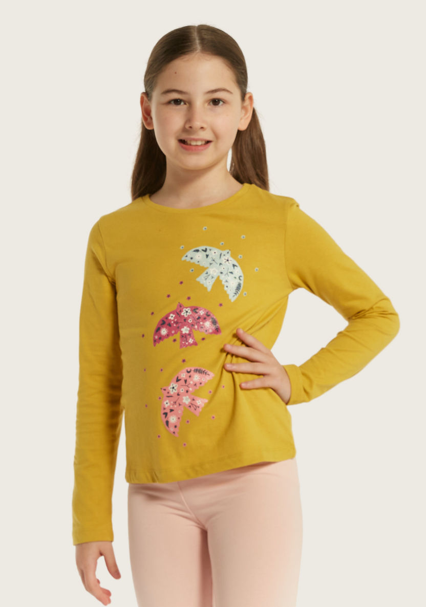 Juniors Printed Round Neck T-shirt with Long Sleeves-T Shirts-image-1