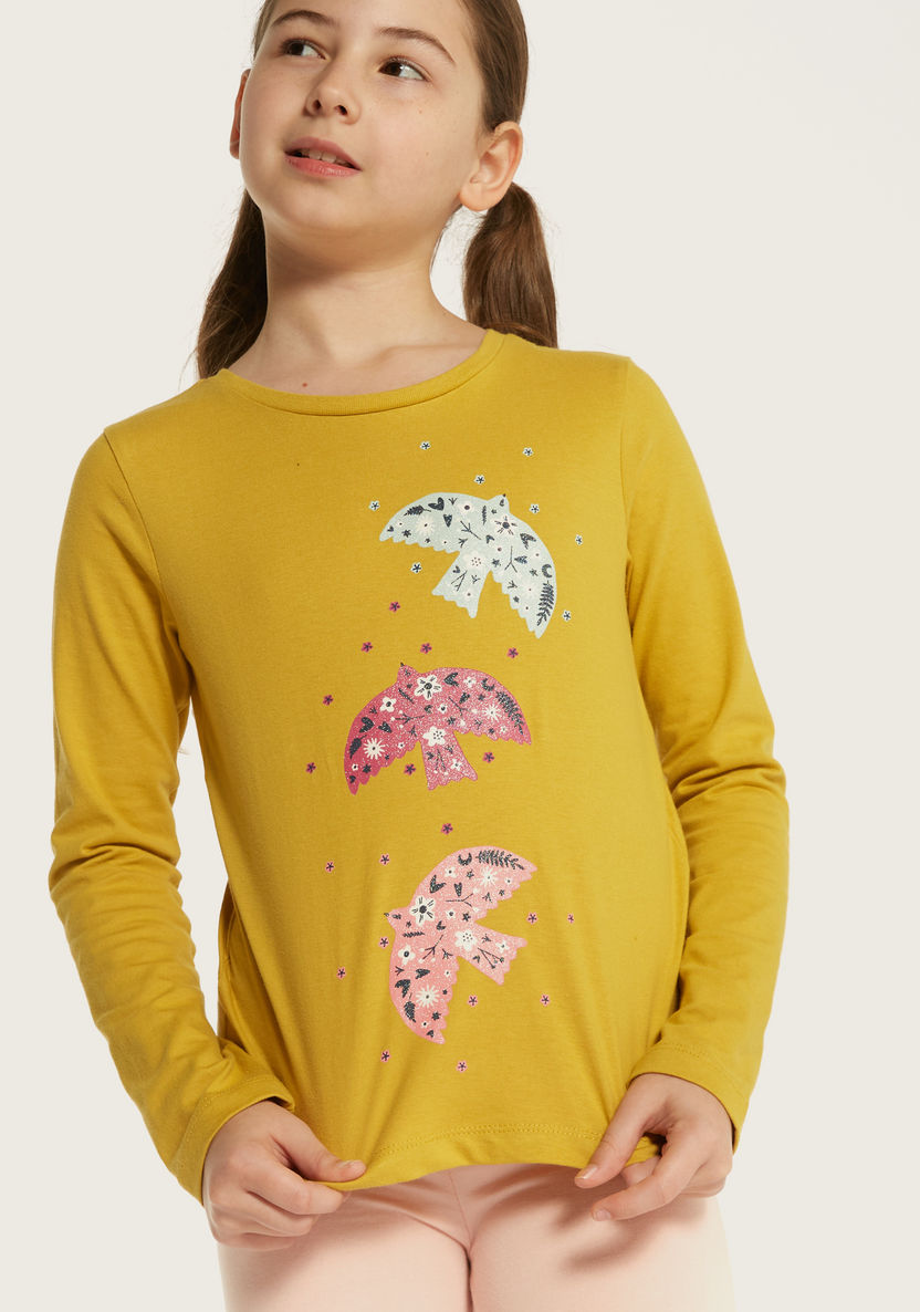 Juniors Printed Round Neck T-shirt with Long Sleeves-T Shirts-image-2